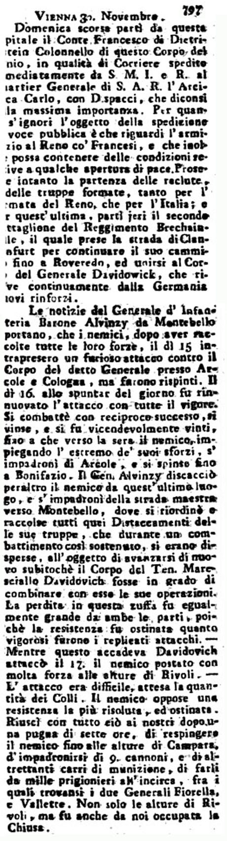 Storia di Venezia - Gazzetta Universale, n. 100 pubblicata Martedì 13 Dicembre 1796